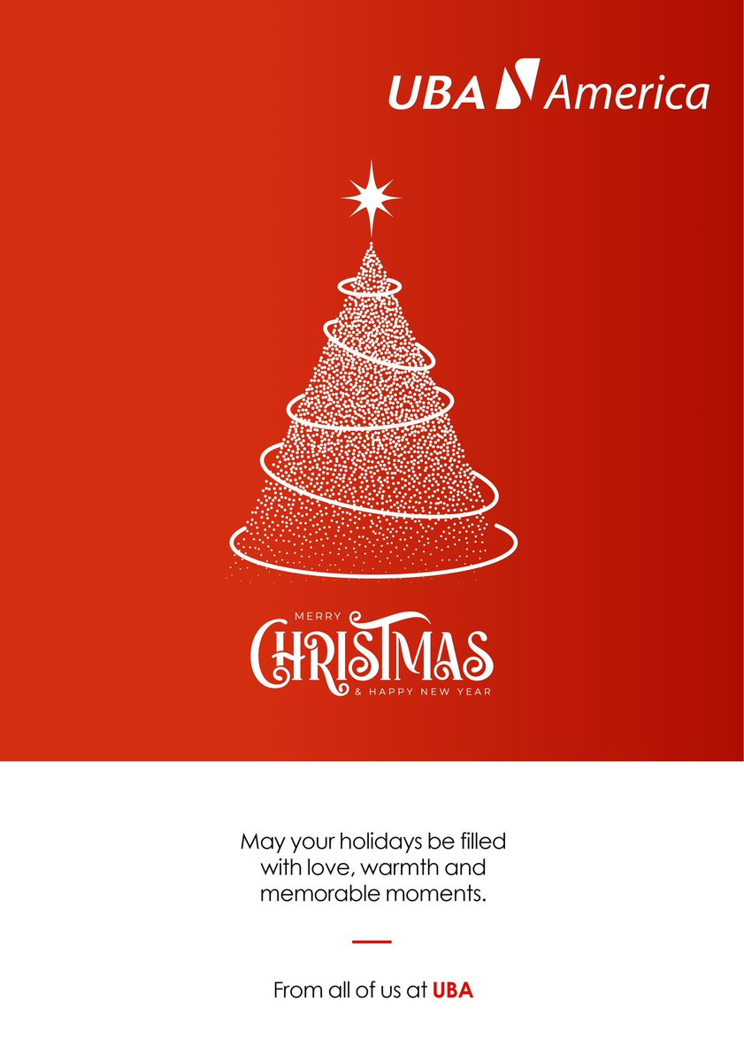 UBAAmerica's tweet photo. Merry Christmas!!!🎄

Wishing you all the joys of the season
From all of us at UBA America

#africasglobalbank https://t.co/Yl5eAgCcdt