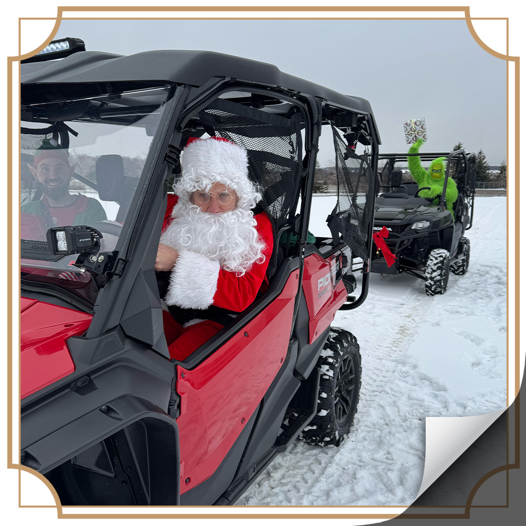 Santa was ready, gifts were in tow,
an elf by his side as they forged through the snow.
One gift went missing, and a plan soon took flight,
the Grinch giving chase, with grinning delight.
From work days to winter fun, plans big or small,
the Honda Pioneer can handle it all!