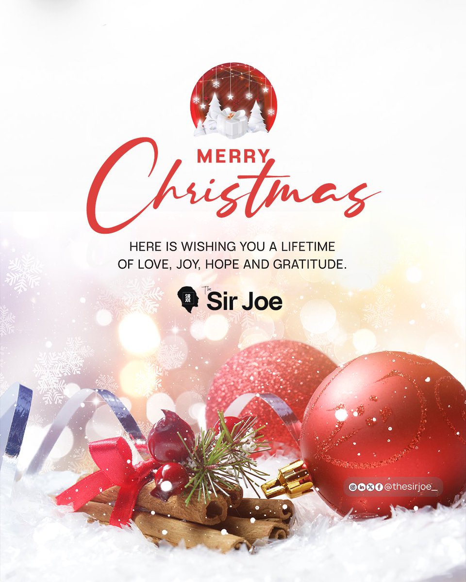 May this season wrap you in love, fill your heart with joy, renew your hope, and leave you with lasting gratitude, today and always - Merry Christmas 🎄✨

#TheSirJoe #merrychristmas