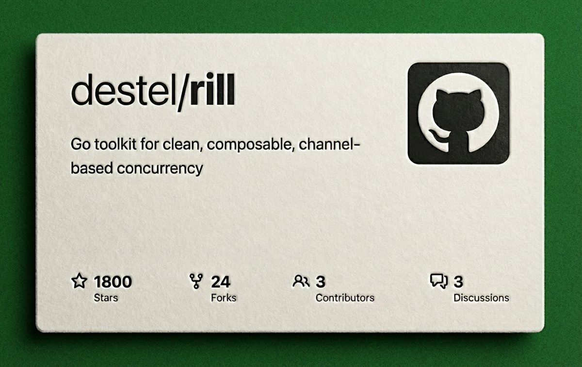 My Christmas present arrived.

Rill - a Golang concurrency toolkit I built - just hit 1800⭐️ on GitHub. Huge thanks to everyone who has starred, forked, or contributed.

github.com/destel/rill
