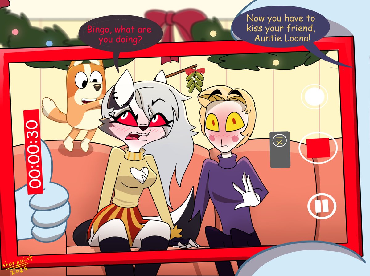 Merry Christmas everyone! Looks like Loona and Irritum got caught under the mistletoe by Bluey and Bingo and you know what that means? OC belongs to <a href="/LucyShepherd96/">Irritum Morningstar</a>