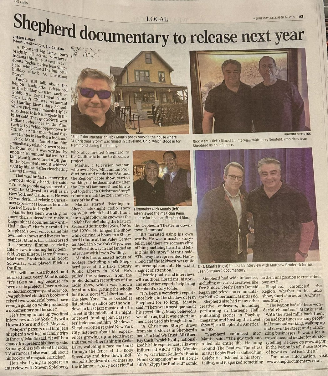 Thanks NWI Times for the wonderful coverage on my upcoming documentary on Jean Shepherd. I’ve worked hard on revealing everything I could discover about his genius &amp; faults. It’s been quite a ride from day one at the Paley Center in New York when this film took its first breath.