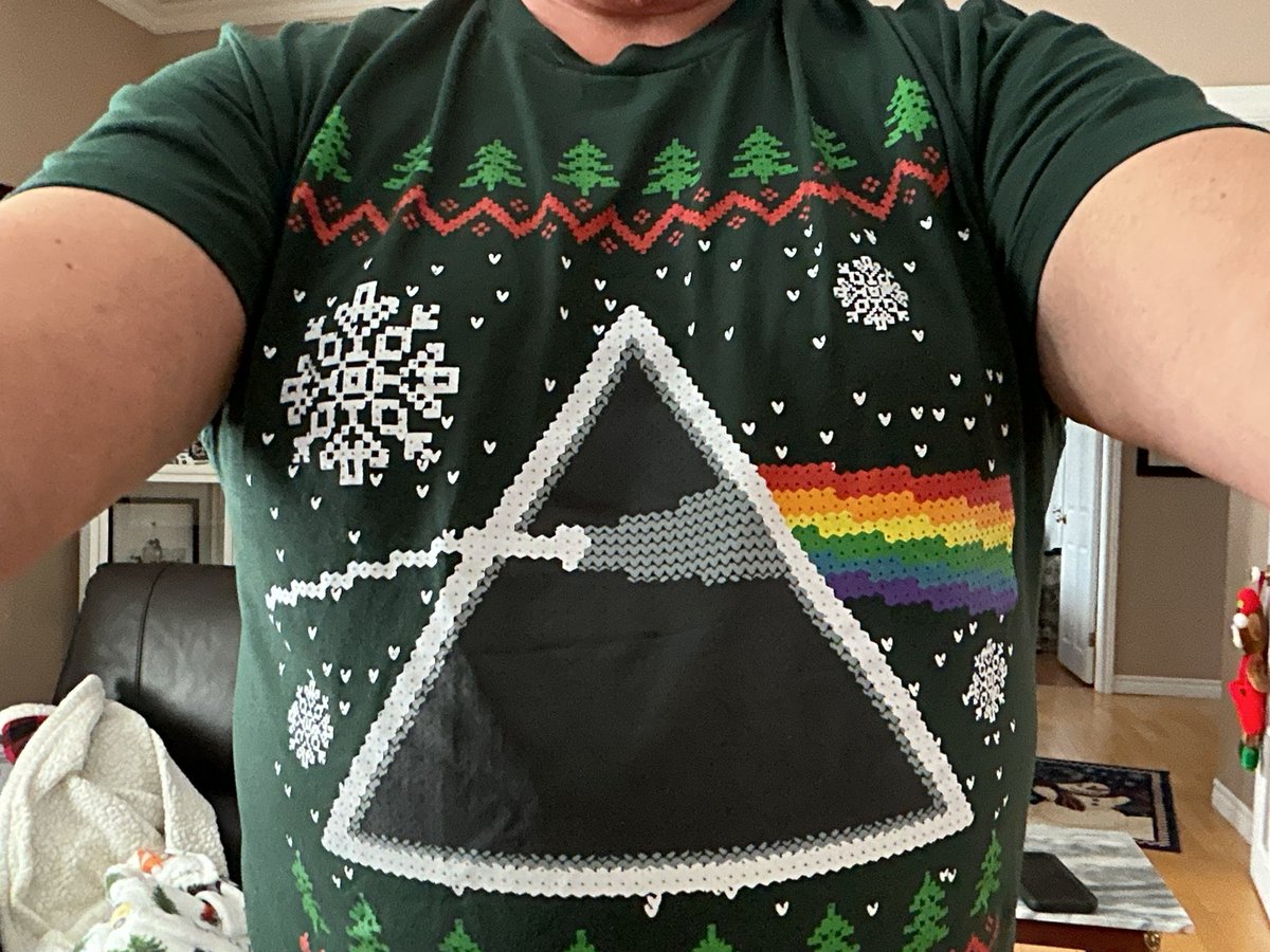 Showed wife my new Christmas shirt.  She said “that’s nice”.  I said “it’s the Dark Side of the Moon cover”.  She said “what’s that?”

I can’t believe we’re from the same generation.   😆 #pinkfloyd #rockon