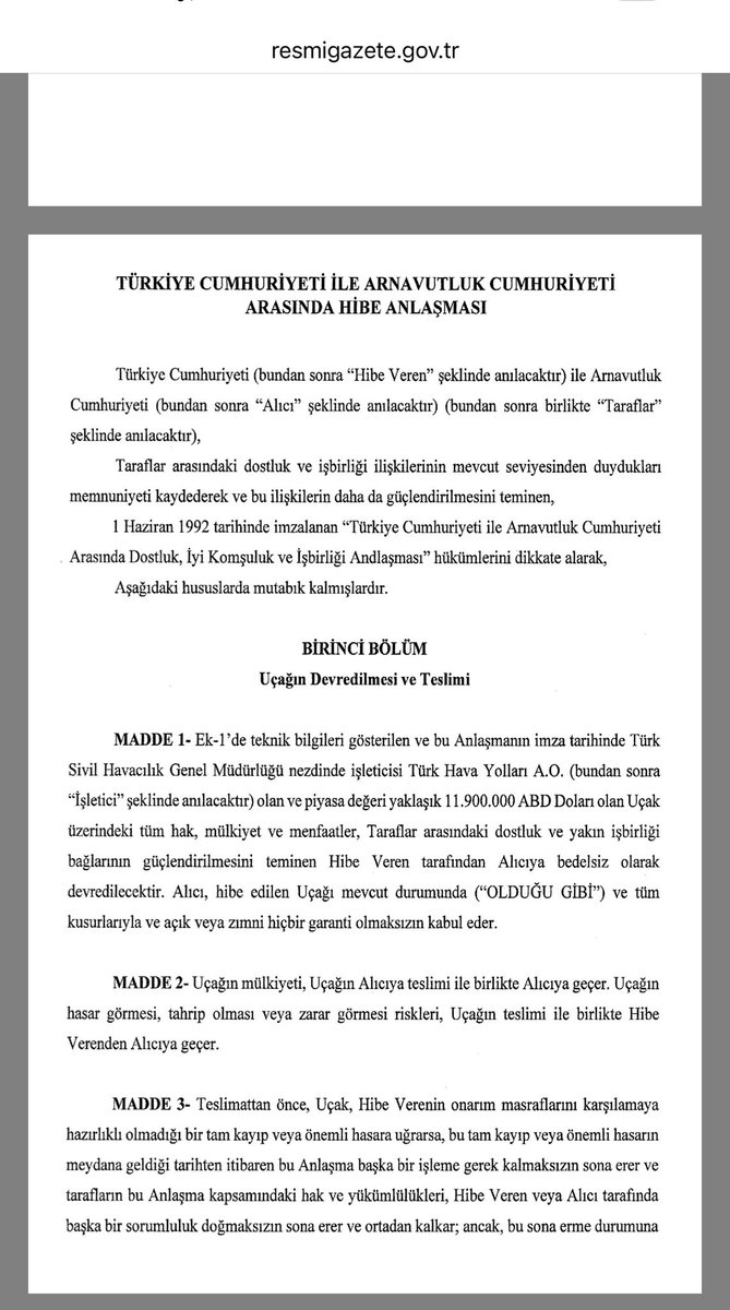 Bugün sadece Arnavutluk’a uçak hibesi değil, halka yeterli gelir verilemezken, yurt dışından yüksek faizle borç alınıp, bu borçla faiz ödenirken cumhurbaşkanı Erdoğan’ın şahsi kararı ile yapılan hibeler. Bunlar sadece nakit hibeler

Yine bugün cumhurbaşkanı Erdoğan kararıyla