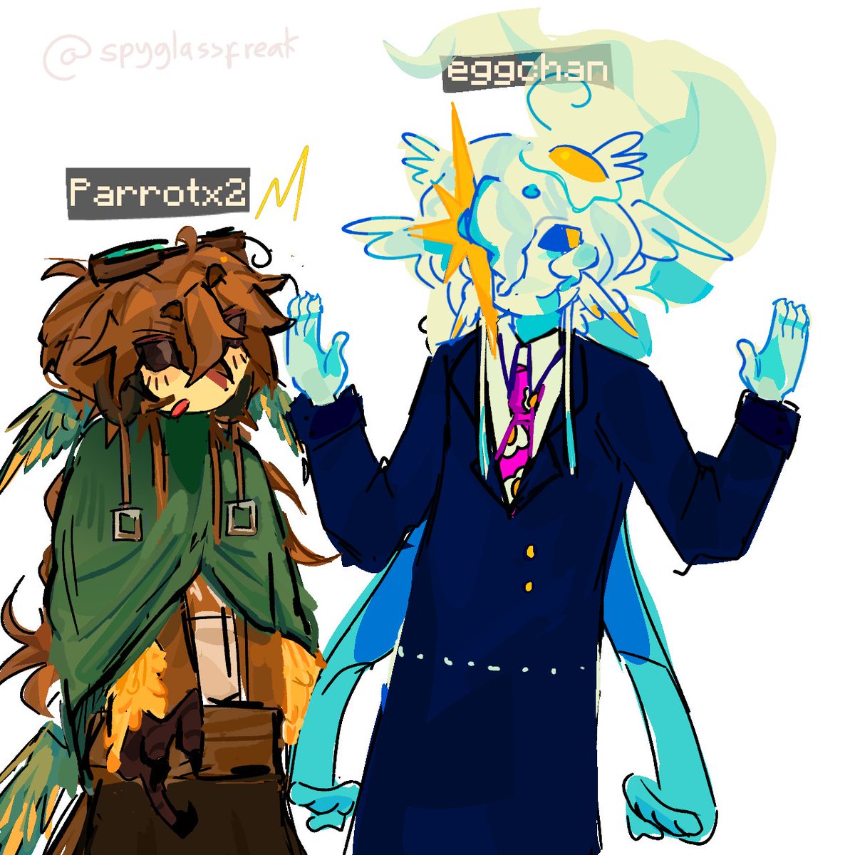 spyglassfreak's tweet photo. What's their duo name #eggchanfanart #Parrotx2fanart https://t.co/wNzxoAvEQu