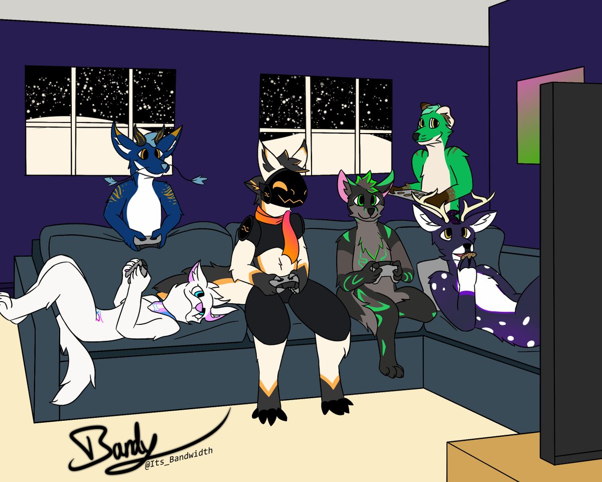 Its_Bandwidth's tweet photo. Happy Holidays! 
From left to right: @LillyFrost_  @Prismfloof @Its_Bandwidth @XylonGrimm @Kiwi_DaStoat @Dawn_Stellar1 
#furryart #dragon #protogen #stoat #deer #fox https://t.co/LXuuK7VWL1