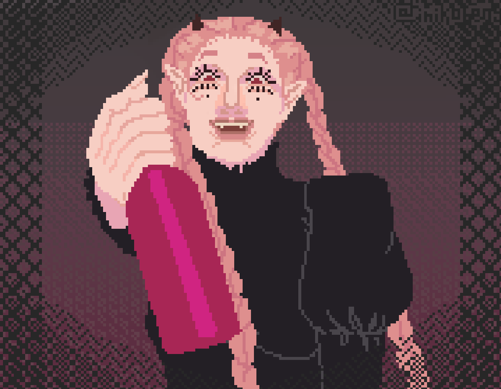 Here are my parts of the collab in slightly better quality! the orginal pieces were 180 x 140 pixels