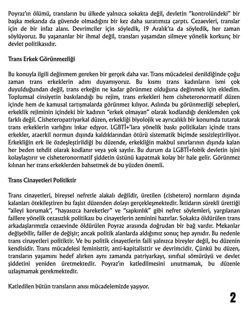 DİRENÇ E DERGİ | Lubunya

Trans Mücadelesi: Poyraz’ın Ölümü ve Translara Karşı Tecrit - Doğa Tekneci

Yazı linki: direncdergi.net/trans-mucadele…