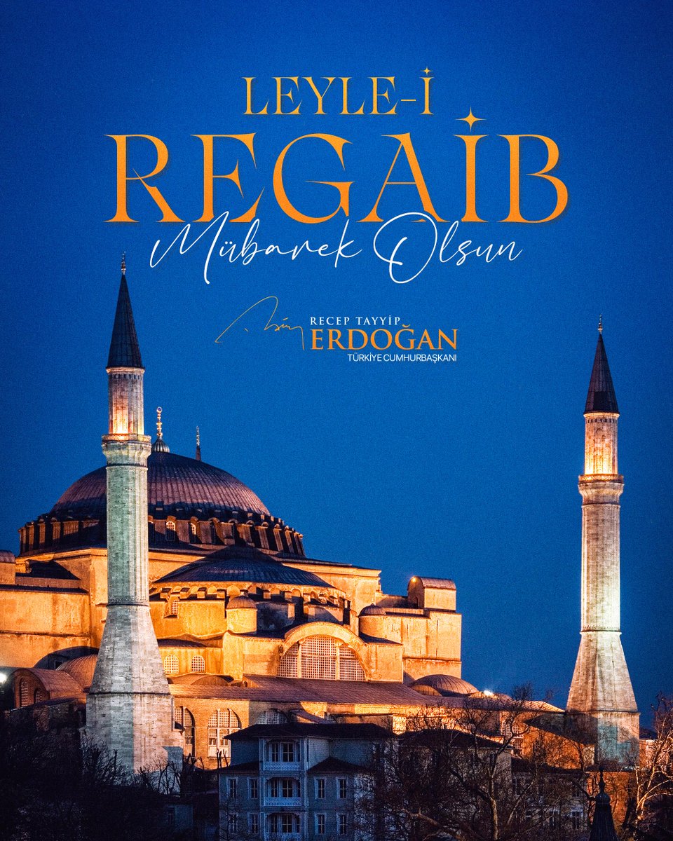 Milletimizin ve İslam âleminin mübarek üç aylarını ve Leyle-i Regaib’ini tebrik ediyorum.

Rahmet ve mağfiret ikliminin kalplerimizi kuşattığı bu önemli gecenin, 86 milyon vatandaşımızla birlikte gönül coğrafyamız ve tüm İslam âlemi için hayırlar getirmesini temenni ediyorum.