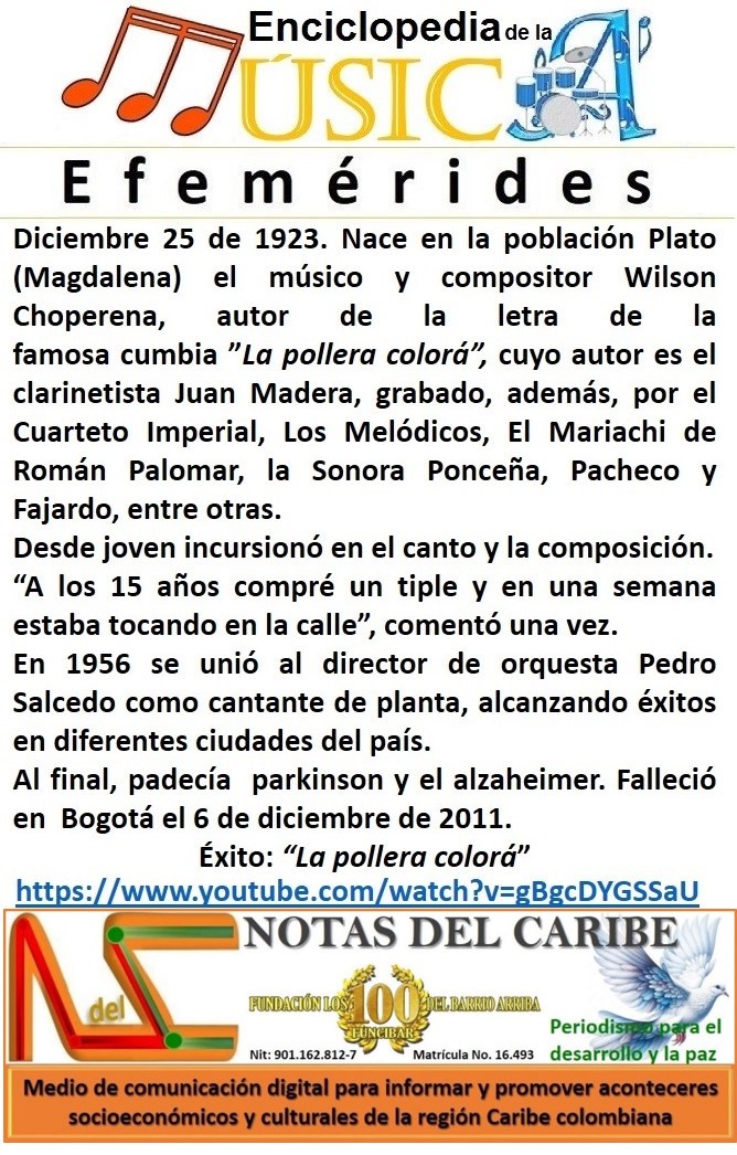 "La pollera colorá", autores: Wilson Choperena y Juan Madera; intérprete: Pedro Salcedo &amp; Wilson Choperena - youtube.com/watch?v=HEJtvN…