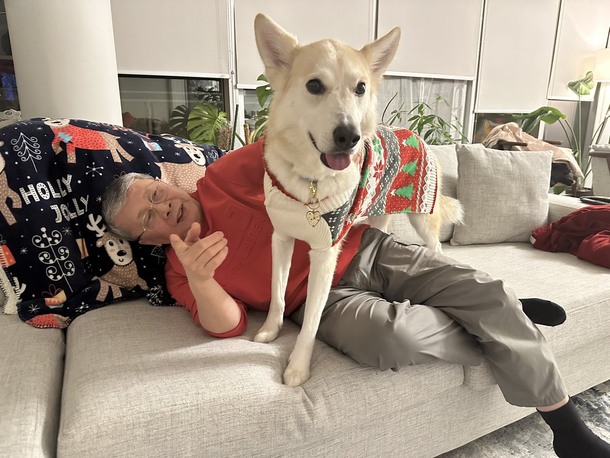 Wendy_Yuan's tweet photo. Season's greetings from our family to yours. Our son Sunny and lovely daughter-in-law Yuki hosted a delicious Christmas dinner at their cozy home last night - #feelingblessed #feelingfestive 🧑🎄🎄🍾🥂💐❤️
兒子和兒媳婦昨天在他們兩人溫馨的家為我們一家人準備了豐富的聖誕晚餐,我和Kan 到達後只負責和毛孩子玩耍,味蕾滿足後一家人帶著毛孩子去美麗的小區散步觀賞聖誕燈,這樣的天倫之樂在多年的參政參選的路上久違了,一切都是最好的安排,幸福隨手可得,感恩! 在這萬家燈火的平安夜,我和家人祝福您和您的家人聖誕快樂,平安喜樂,幸福安康。🧑🎄🎄🍾🥂🎊💐💝