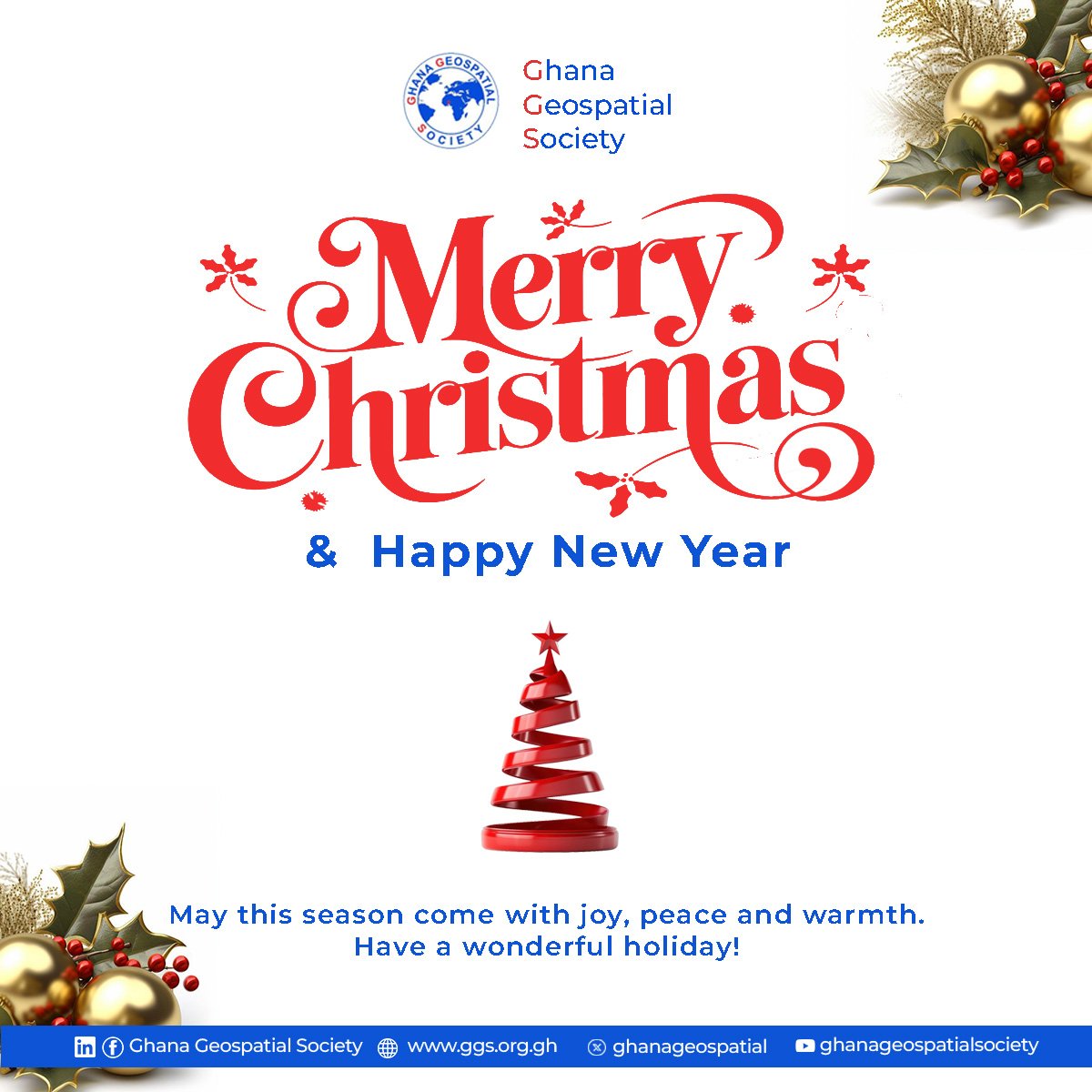 GhanaGeospatial's tweet photo. Season’s Greetings from the Ghana Geospatial Society

As we welcome this festive season, we extend our heartfelt wishes of joy, peace, and warmth to you and your loved ones. 

Merry Christmas and a Happy New Year! https://t.co/KCn6LBfOvz