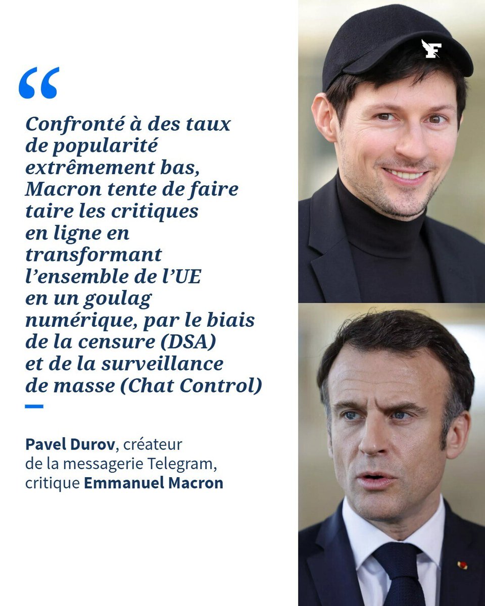 Le_Figaro's tweet image. Le patron de Telegram s’en est pris au chef de l’État français dans une série de messages virulents publiés sur X.
➡️ l.lefigaro.fr/Wbq4
