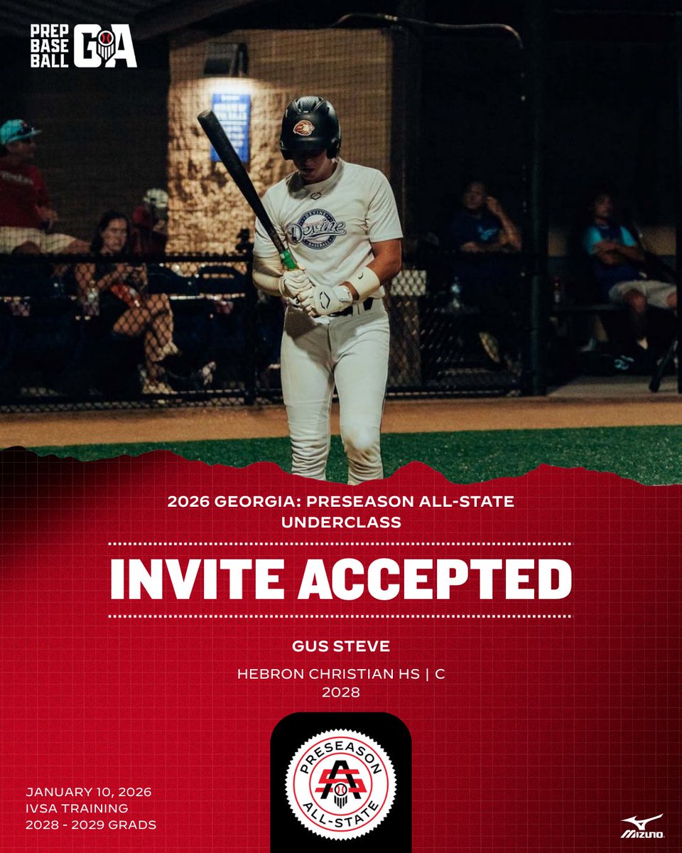 PrepBaseballGA's tweet image. ‼️ 𝐈𝐍𝐕𝐈𝐓𝐄 𝐀𝐂𝐂𝐄𝐏𝐓𝐄𝐃 ‼️

+ 2028 C Gus Steve will be a big piece for a strong Hebron Christian squad in 2026.

@GusSteve20 is 🔒'd in for #PASUnder26.

𝐑𝐞𝐪𝐮𝐞𝐬𝐭 𝐚𝐧 𝐢𝐧𝐯𝐢𝐭𝐞, 𝐫𝐨𝐬𝐭𝐞𝐫, 𝐦𝐨𝐫𝐞...
🔗 loom.ly/nUIPkeU