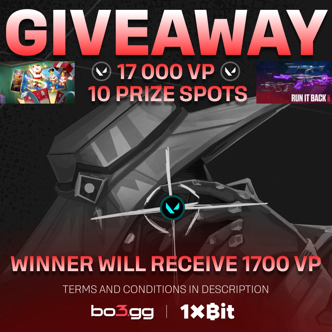 Valorant_Bo3gg's tweet photo. 🎉VALORANT Giveaway from the https://t.co/yVpVXVZ5sP 🎉
🏆 1–10 place winners get 1700 VP each!

How to enter: 
- Follow❤️
- Like & Repost❤️‍🔥
- Comment «DONE»✅

Don’t miss your chance to get the opportunity to buy the New Year Cookie Kit bundle🍪or grab skins from the Black Market🕵️‍♀️, as well as from the Run It Back V25 bundle!

 ⏰ Results: Dec 31, GOOD LUCK!