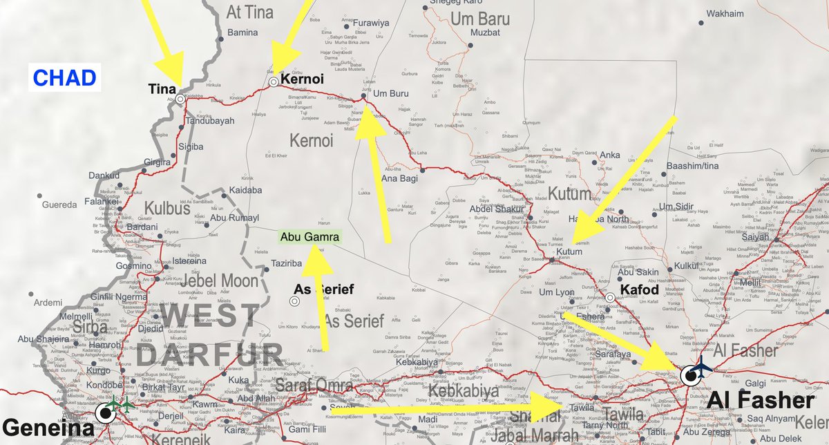sudanreeves's tweet photo. #RSF military seizure of Um Baru & Abu Gamra puts the militia within 100 km of Tina (Darfur) & Tiné (Chad). Hundreds of thousands of displaced civilians have passed through Tina/Tiné, are headed to the area, or are surviving there now, despite woefully inadequate humanitarian response.
The effort is almost certainly, as one Sudan Tribune source from the Joint Forces indicates, “to control remote areas bordering Chad to secure a new supply line via the Tine crossing."
Despite RSF claims that this military push is all for the purpose of civilian protection—an utterly preposterous claim, given RSF actions in El Fasher, El #Geneina, and scores of other villages, towns, and cities in Sudan—it puts at acute risk all those on both sides of the Darfur/Chad, Tina/Tiné border, as well as the humanitarian relief efforts they so desperately need.
The fall of El Fasher in October gives us all too clear a picture of what lies in store for this part of Dar #Zaghawa at the hands of the RSF.
