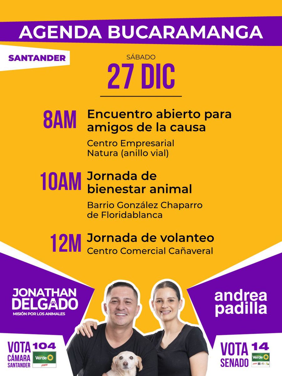 📍¡Nos vamos para Bucaramanga y Floridablanca, Santander!

¡Caigan a las jornadas de salud animal y a los encuentros que tendremos con amigas, voluntarios, aliadas y activistas de la causa animalista en Santander! Esta manada crecerá sumando. Unidos seremos más fuertes por los
