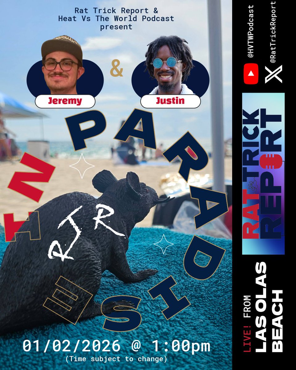 RatTrickReport's tweet image. MERRY CHRISTMAS 🎄

To celebrate the holiday season, join @Wed3ni &amp;amp; @McCant4Life as they take over Las Olas Beach to watch the Winter Classic and MORE!

Going live on X AND YouTube, expect the most chaotic, rat-infested takeover imaginable, as cat fever INFESTS South Florida!