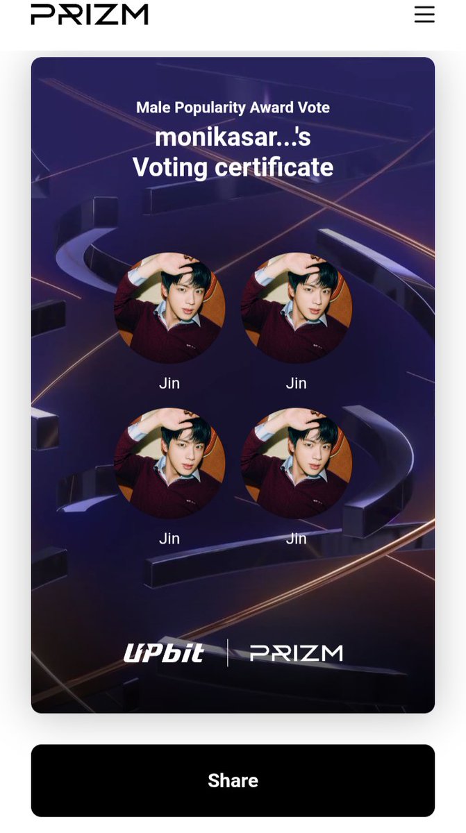 Monika695725's tweet photo. I vote for #JIN 
#GoldenDiscAward
Army's vote for #jin https://t.co/3eI2g19wWr