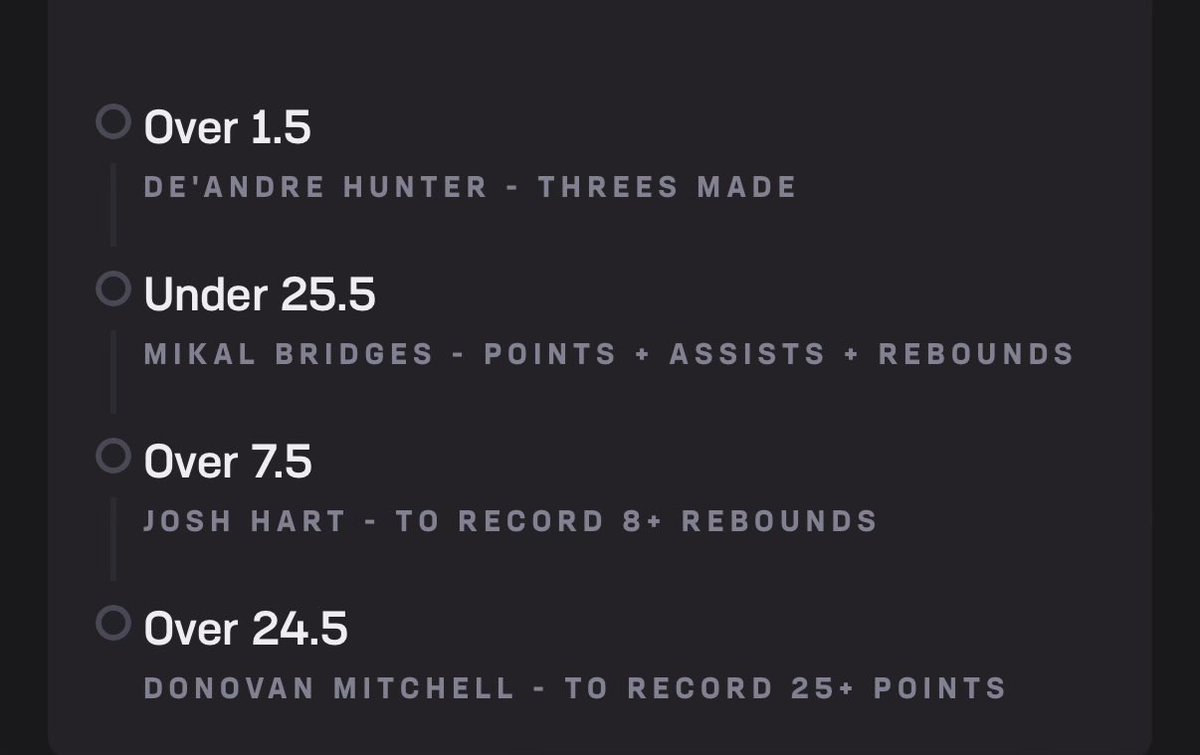 betting_joes's tweet image. NBA 🎄

J Clarkson O8.5pts(-120)
Hart 8rbs/Garland 6 ast(+110)

Today will be magnificent! ❤️