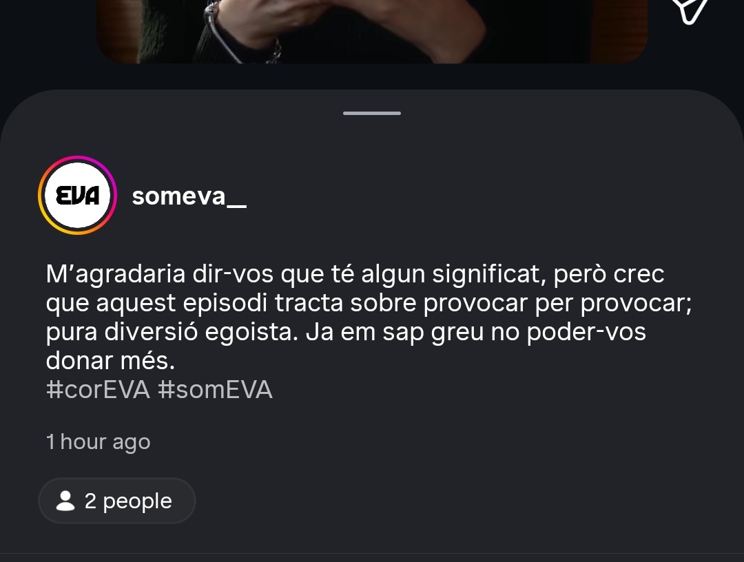 sergi_boixader's tweet photo. Aquest és un fragment d'una sèrie anomenada #corEVA. L'etiqueten amb aquest hashtag, però si el cliques, la majoria de contingut no té res a veure ja que és un hashtag amb altres usos/llengües. Ni això no es miren?
I a la descripció no posa on puc veure la sèrie. De veritat? https://t.co/leO6o0CHDm