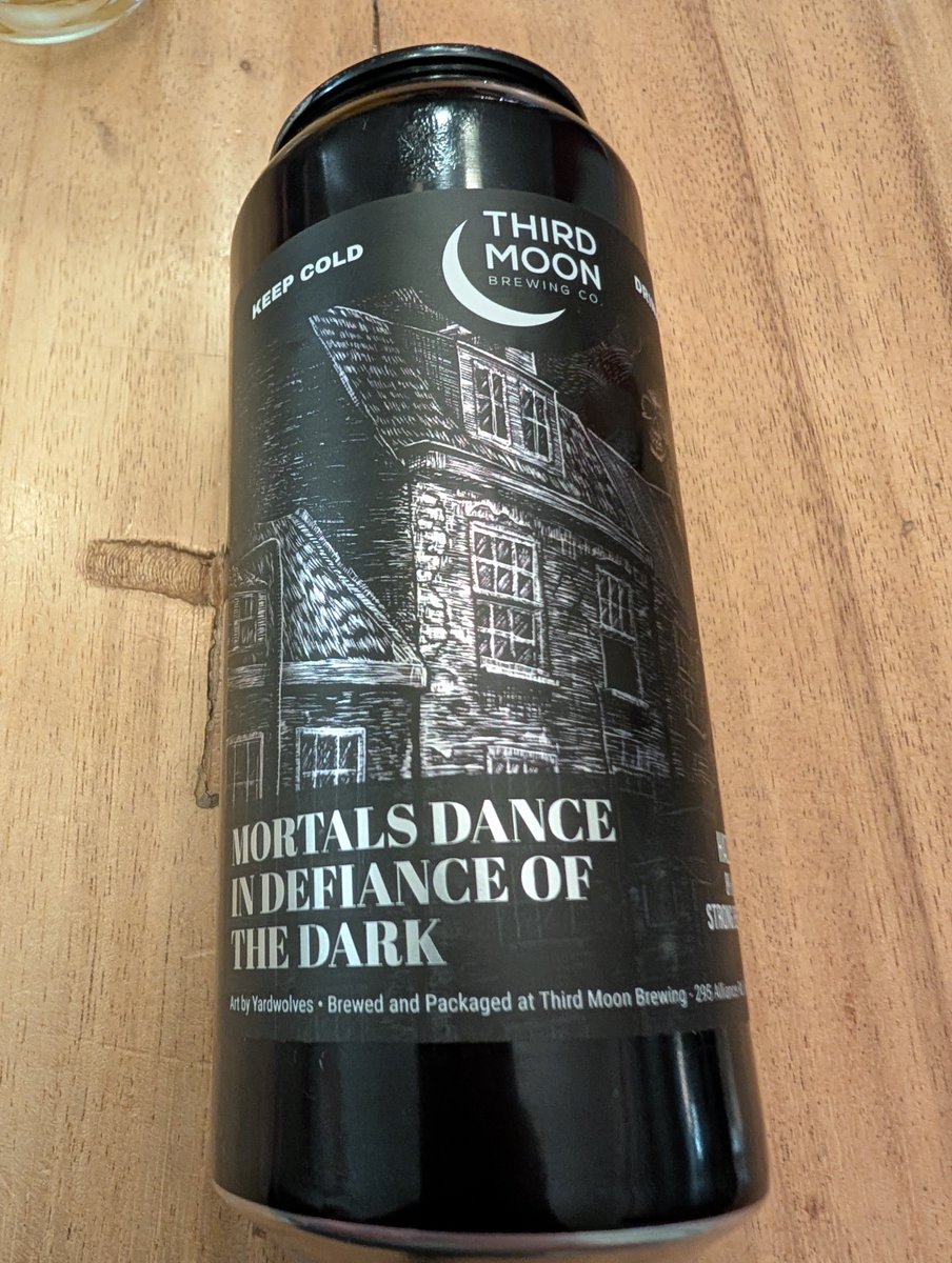 While Mortals Dance in Defiance of the Dark, I dance in excitement of another <a href="/ThirdMoonBeer/">Third Moon</a> Winner. Dank, juicy, hoppy and mildly sweet. Hops linger a bit, and 8% ABV for this double. These folks do good IPAs, I won't dance around it ;) #CraftBeer