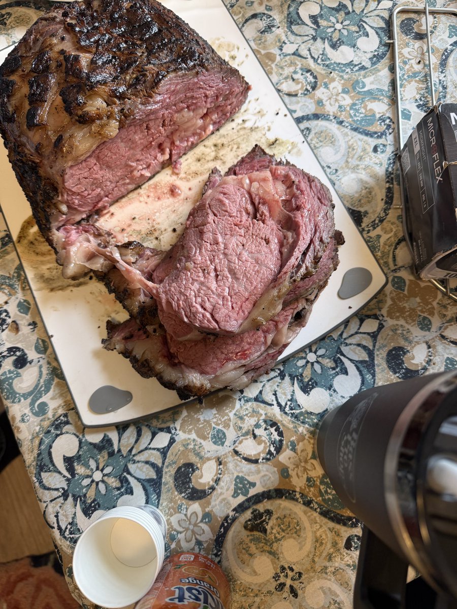 The beast that I sous vide today for Christmas. 8 lb prime rib roast. Super delicious. Cooked at 131 for 8 hours.