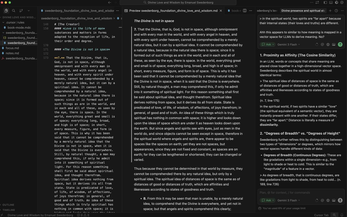 Anybody else use Cursor to study/read?
I used marker-pdf OCR library to convert .pdf files into markdown format.
From here I can just load it into <a href="/cursor_ai/">Cursor</a> to read and chat with the text!