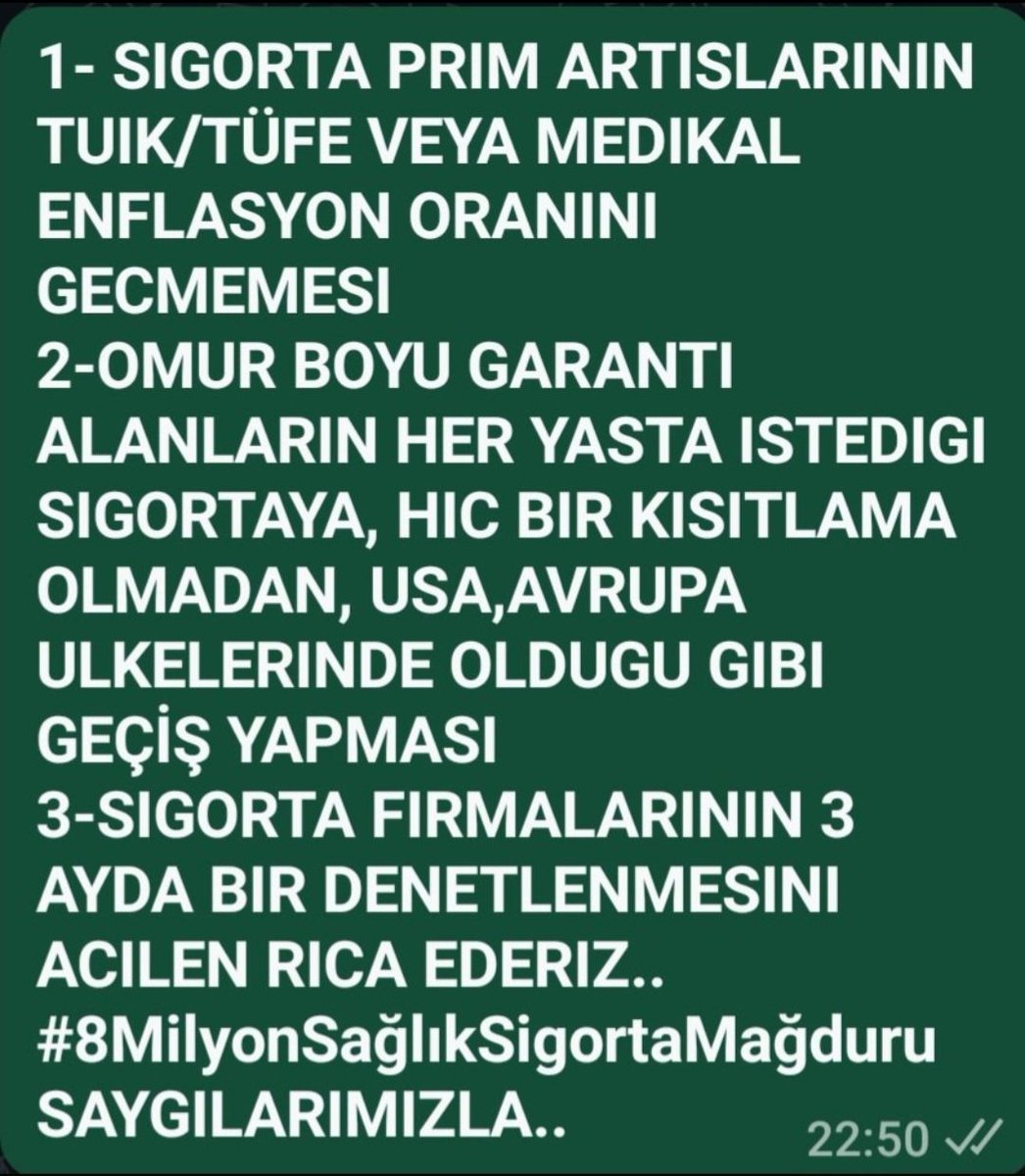 #SayınCumhurbaskanım Sağlık Sigorta firmalari, 2026 yılı için, yıllık enflasyon (%31.07) ve medikal (%45) enflasyonun çok uzerinde, %80-130 oranlarinda prim artışları yapmaktadırlar..Ekteki dilekçeyi bilgilerinize sunarız.. <a href="/tcbestepe/">T.C. Cumhurbaşkanlığı</a> <a href="/_cevdetyilmaz/">Cevdet Yılmaz</a> <a href="/memetsimsek/">Mehmet Simsek</a> <a href="/drmemisoglu/">Prof. Dr. Kemal Memişoğlu</a>