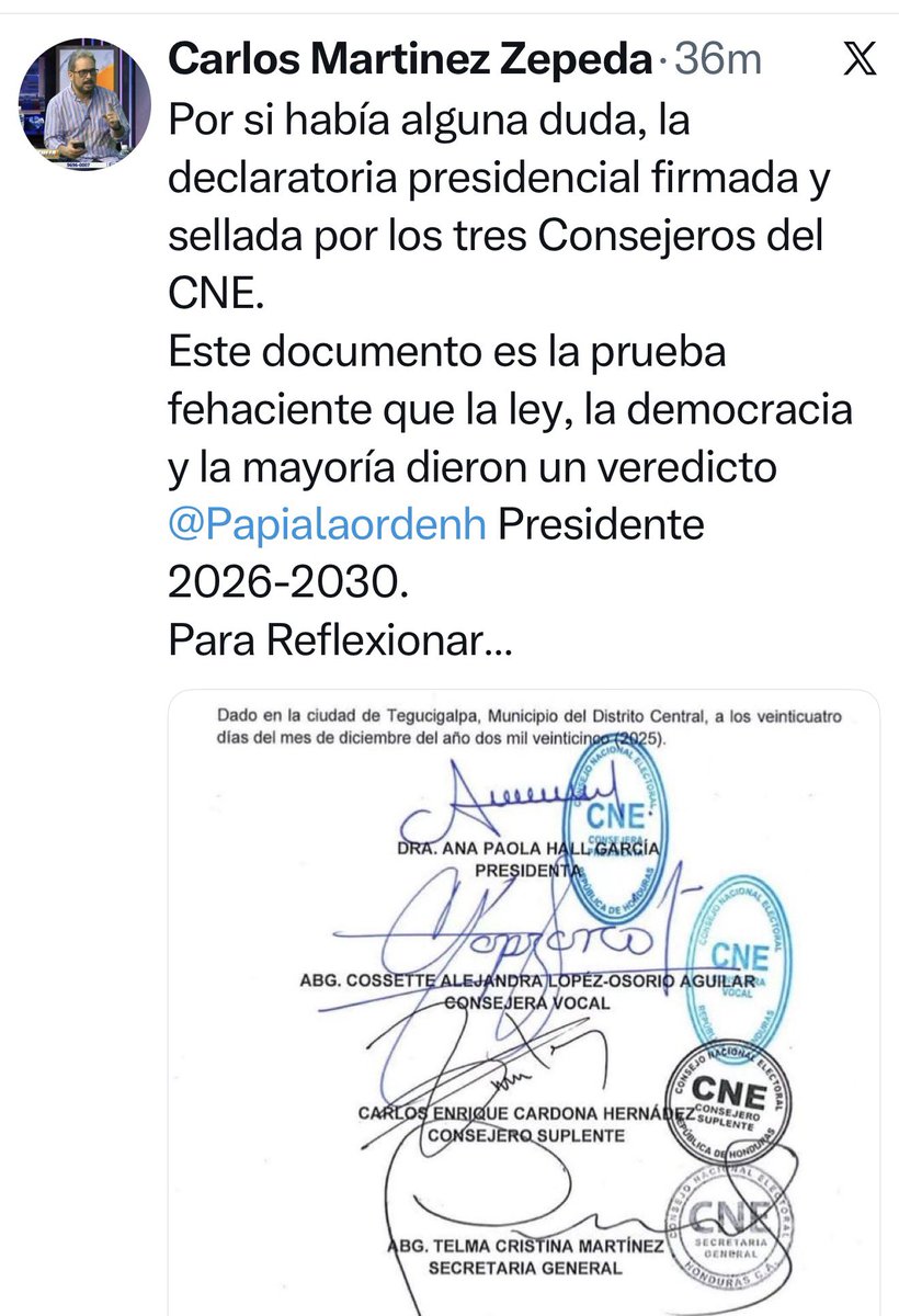 Solo me recuerda la renuncia falsa Mel para el golpe de 2009. Son buenos para firmar lo que sea. La impunidad gobierna en Honduras.
