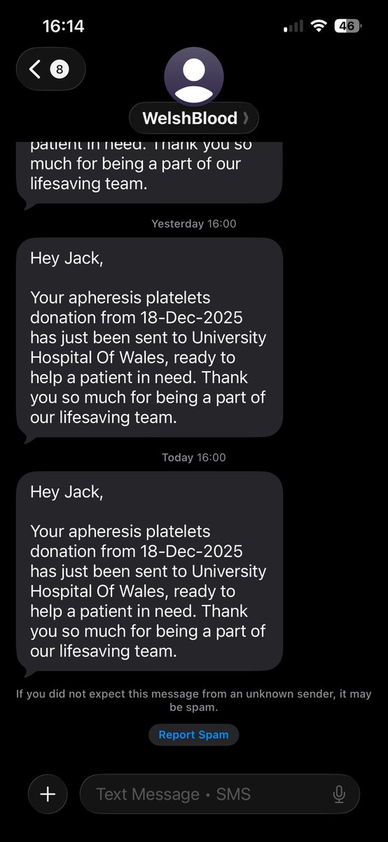 Nice to get a message today and yesterday that my platelets donations for <a href="/WelshBlood/">Welsh Blood 🏴󠁧󠁢󠁷󠁬󠁳󠁿</a> went to my local hospital in Cardiff - the need for blood doesn’t stop over Christmas so please donate if you can 🩵❤️ Merry Christmas everyone 🎄