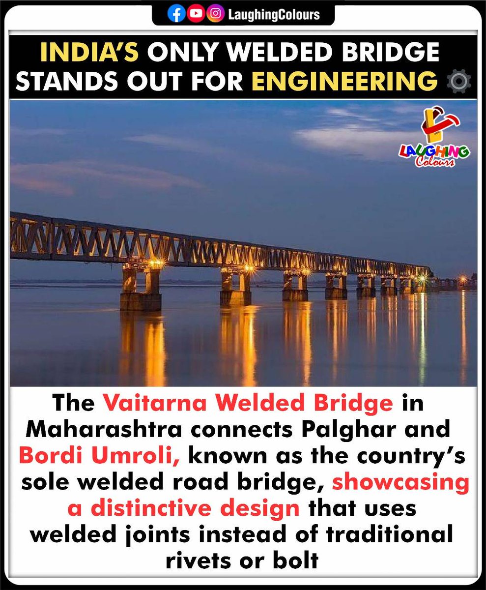 LaughingColours's tweet image. India’s only welded bridge 🏗️

#IndiaFacts #EngineeringMarvel #Maharashtra #Infrastructure #IndianEngineering #Awareness