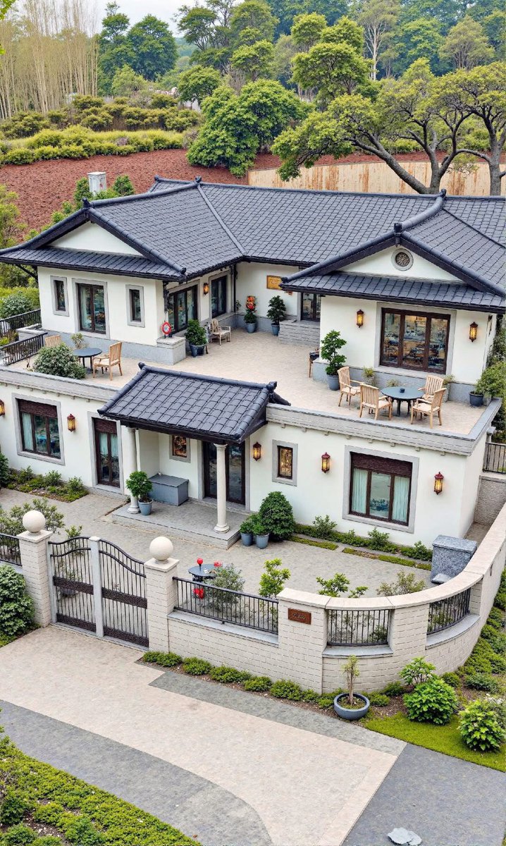 Beautiful New Courtyard Terrace House Designs, image size:718x1199