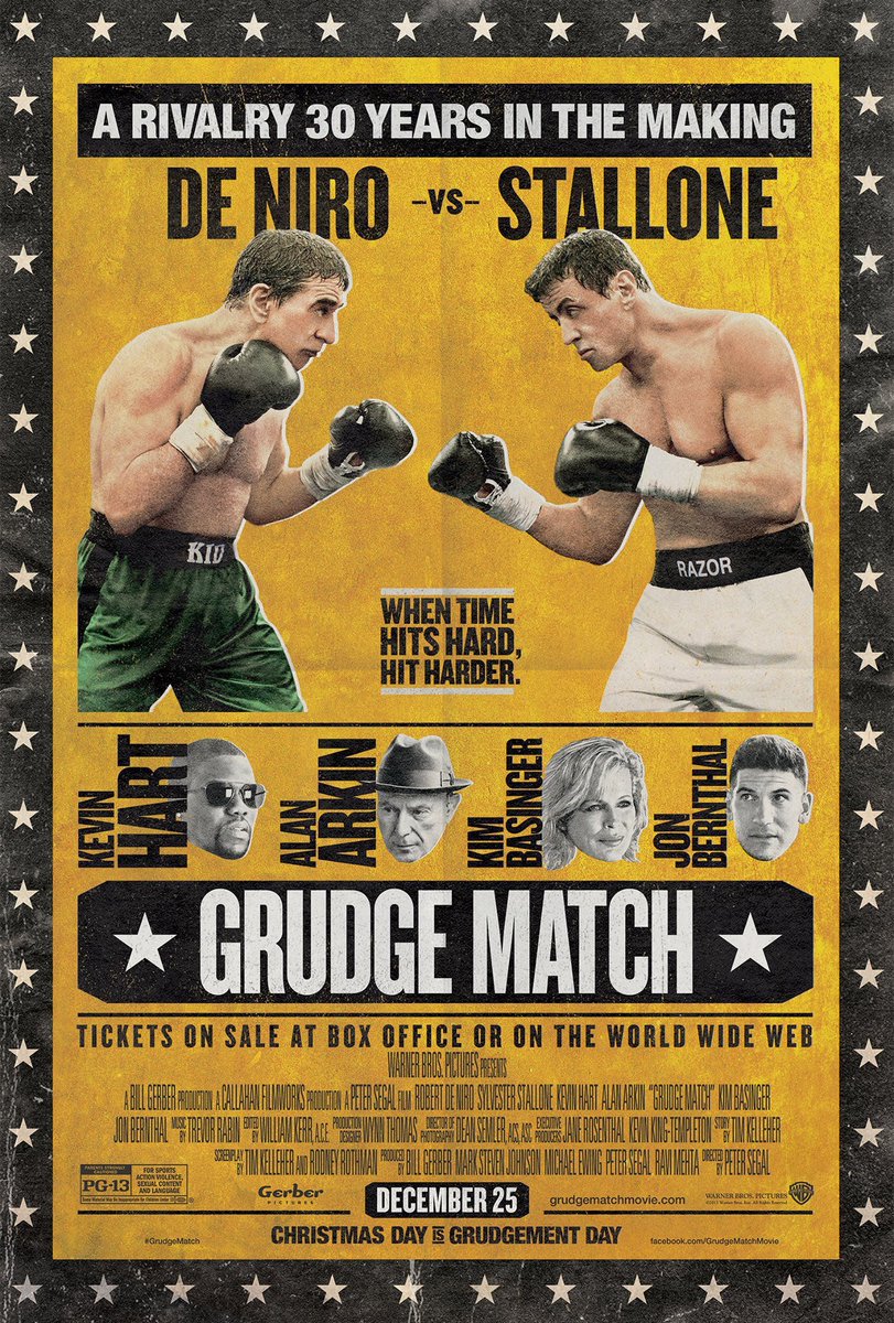 FilmNewsNos's tweet photo. 🎬MOVIE HISTORY: 12 years ago today, December 25, 2013, the movie ‘Grudge Match’ opened in theaters!

#SylvesterStallone #RobertDeNiro #KevinHart #AlanArkin #KimBasinger #JonBernthal @llcoolj #AnthonyAnderson #JoeyDiaz #MichaelBuffer #MikeTyson @holyfield #CamdenGray #PeterSegal https://t.co/n0eoU1FzA2