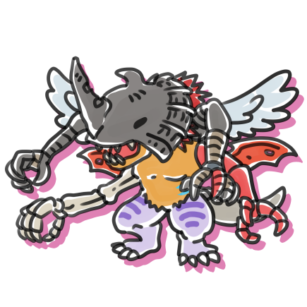 bZeCU0MIHjv7OKR's tweet photo. 年内最後の、ゆるデジさんです～。

エンジェモンの純白の翼が…なんかカワイイのよね。

#イラスト #デジモン #ゆるデジ #キメラモン https://t.co/KeYA64TqON