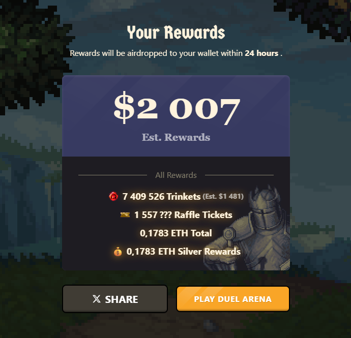 shisui_gn's tweet photo. I earned rewards from playing @playcambria's Gold Rush: Season 3!

My rewards include:

🌟 7 409 526 Trinkets (Est. $1 481,91)
🎫 1 557 ??? Raffle Tickets
⚡ 0,1783 ETH Rewards
🔷 0 Paymaster ETH
💰 0,1783 Silver ETH Rewards

https://t.co/mqPwIjk9qu

#GoldRush #Cambria https://t.co/pbem60mLzR