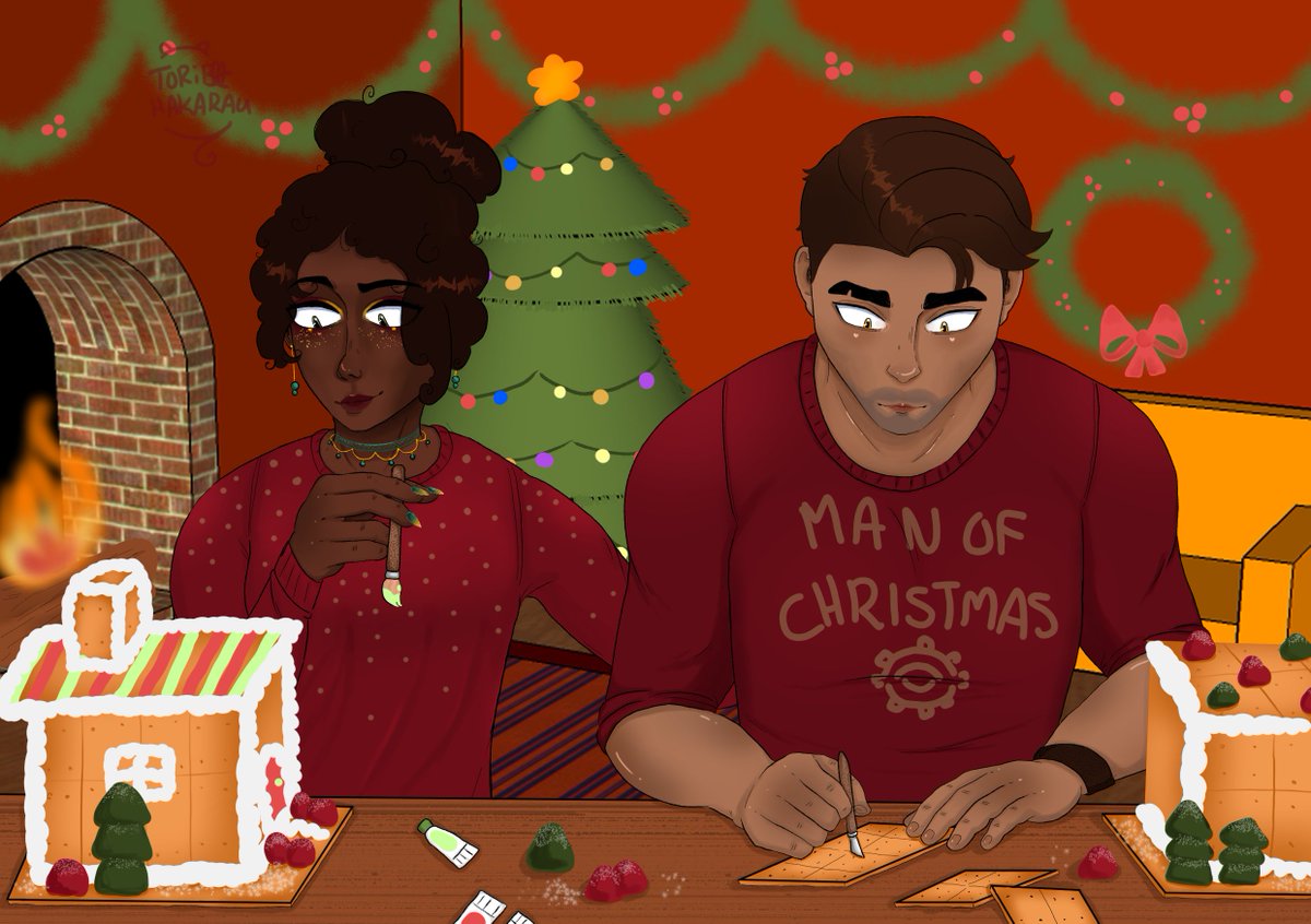 Torihakarau_art's tweet image. Gift for @EchoTheSound for the #OnlyMeljaySecretSanta !! 🎄🎁

Pov: It's meljay's first Christmas together and they decide it would be fun to buy gingerbread house kits. They both very quickly stop following the boring instructions and lock in lol

#meljay
