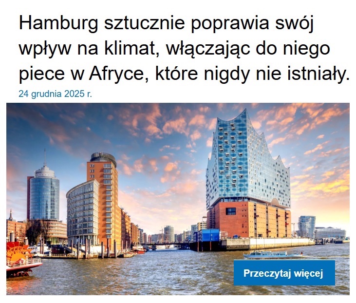 Jak Niemcy 🇩🇪 oszukują na ETS. Hamburg miał kupić certyfikaty ETS za  które ręczyło nawet ONZ 🇺🇳. Oszczędność 75 000 ton CO₂ miała polegać na tym, że gdzieś w Nigerii 🇳🇬 wymieniono piece i dzięki temu oszczędzono emisje CO₂. Śledztwo wykazało jednak, że nic takiego nie miało