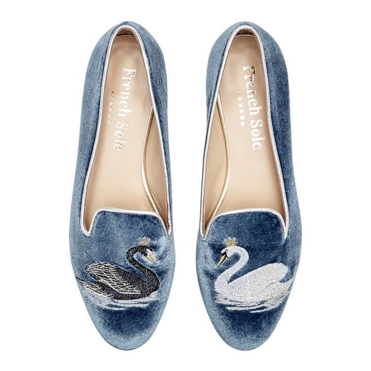 Blue Velvet Swan Loafers by French Sole London