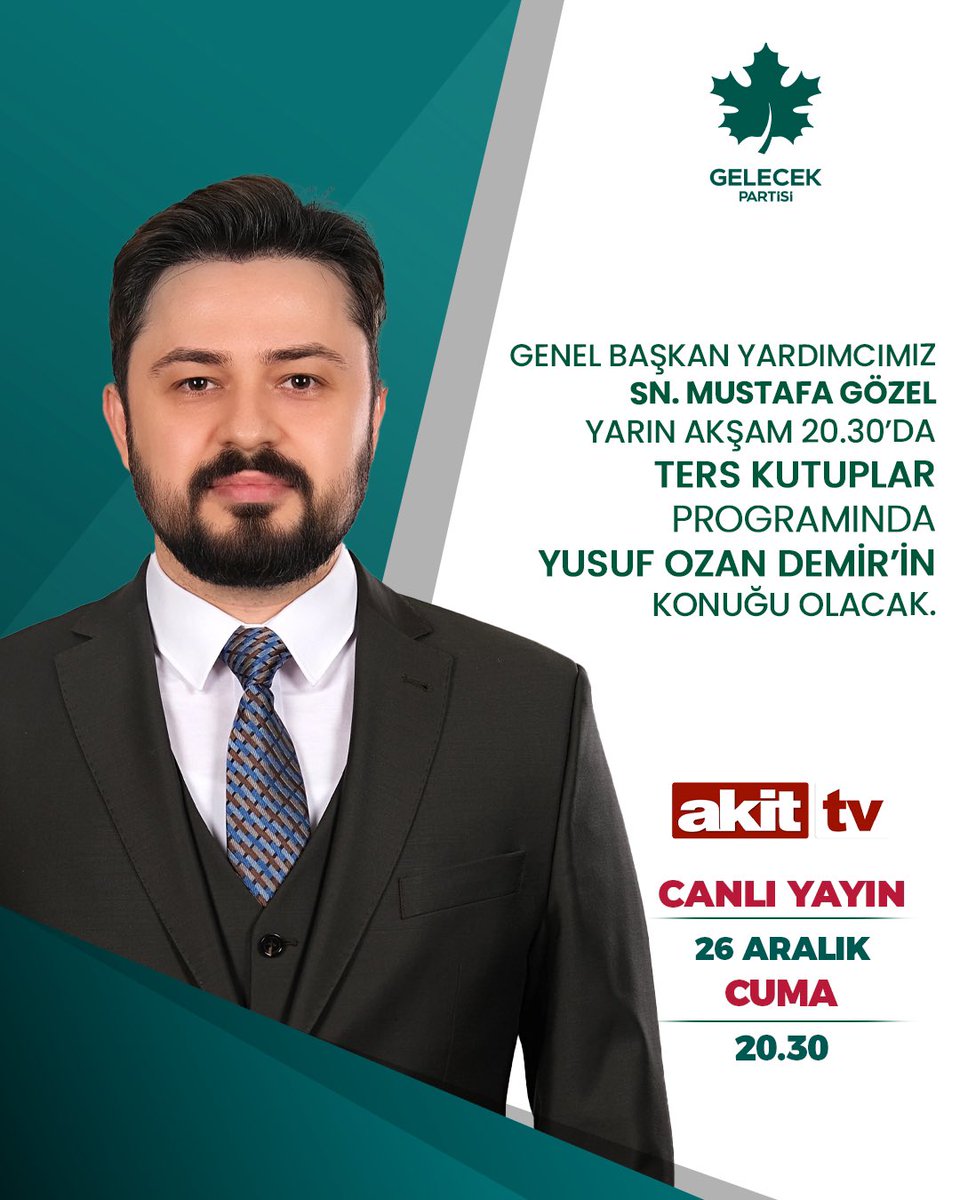 Siyasi Söylem ve Ar-Ge Başkanımız Sayın <a href="/BMustafaGozel/">Mustafa Gözel</a>, “Ters Kutuplar” programının konuğu oluyor. 

🗓 26 Aralık Cuma (Yarın)
⏰ 20.30
📺 Akit TV