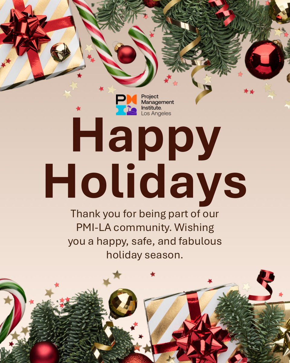 pmi_la's tweet photo. Happy Holidays!
Wishing our PMI-LA community a joyful season and a bright New Year. https://t.co/tacRqz2wYk