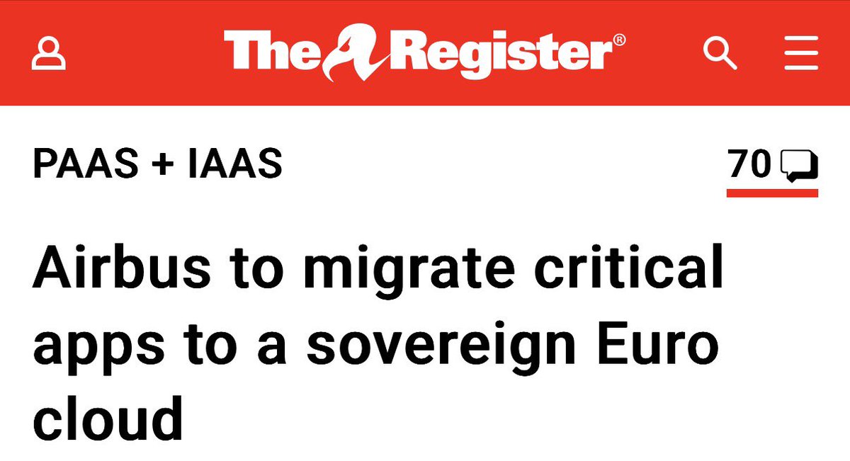 🇺🇸🇪🇺✈️ Airbus wants a sovereign EU cloud to keep its sensitive data out of reach of US regulation, especially the Cloud Act.

I'm certain sovereignty won’t happen unless the market needs it. The recent Air France–Starlink episode made that clear.

What has changed is the