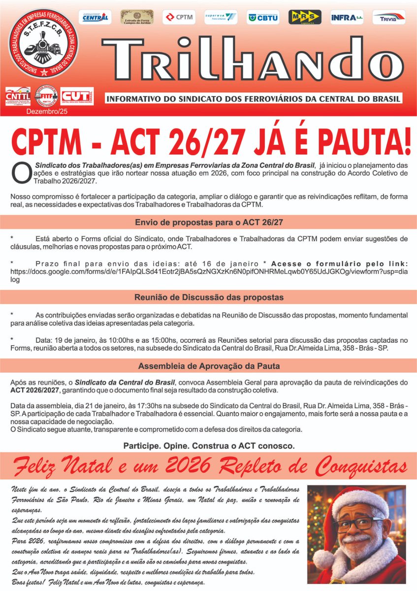 sindcentral_br's tweet photo. STEFZCB - Coleta de Propostas para ACT 26/27 CPTM – Sugestões de Cláusulas
Participe ativamente da construção da Pauta

https://t.co/bfDmvmuLQ3 https://t.co/D9CtsHtIZe
