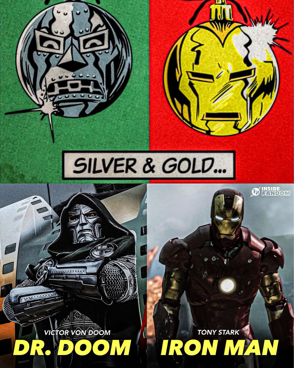 InsideFandom's tweet image. Robert Downey Jr has shared Christmas-themed artwork for his Marvel roles, Doctor Doom and Iron Man.