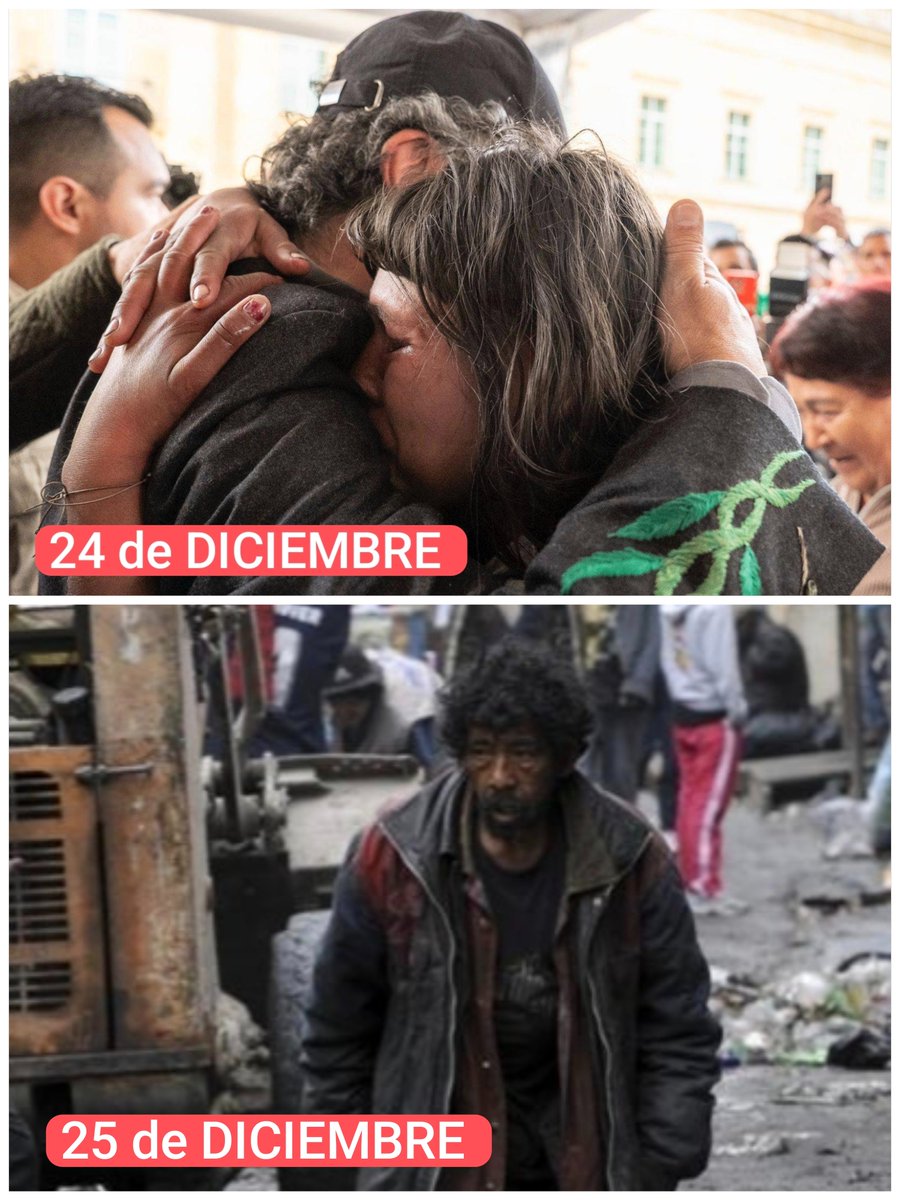 ojocolombia2026's tweet photo. 🇨🇴 PETRO compartiendo el 24 De diciembre con los habitantes de la calle, les entrega un plato de comida, se toma la foto con ellos para que toda la propaganda PETRISTA diga en redes sociales que a PETRO si le interesa los más pobres.

Habitantes de la calle 25 de diciembre nuevamente en la indígencia y olvidados por PETRO, ya no les sirve para fines políticos, fueron utilizados por la propaganda PETRISTA para las las elecciones del 2026.

El ciclo se repite año a año, está estrategia la lleva aplicando 10 años.