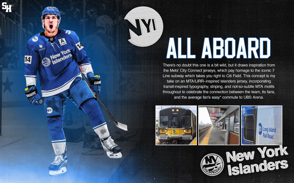 Merry Christmas! Here's another New York Islanders jersey concept: A whacky one inspired by the MTA/LIRR that I call "All Aboard"