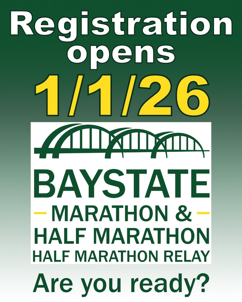 1 WEEK until the registration for the 2026 Baystate Marathon, Half Marathon, &amp; Half Marathon Relay opens! Stay tuned for more info in the coming days. #baystatemarathon #baystatehalfmarathon #baystatehalfmarathonrelay