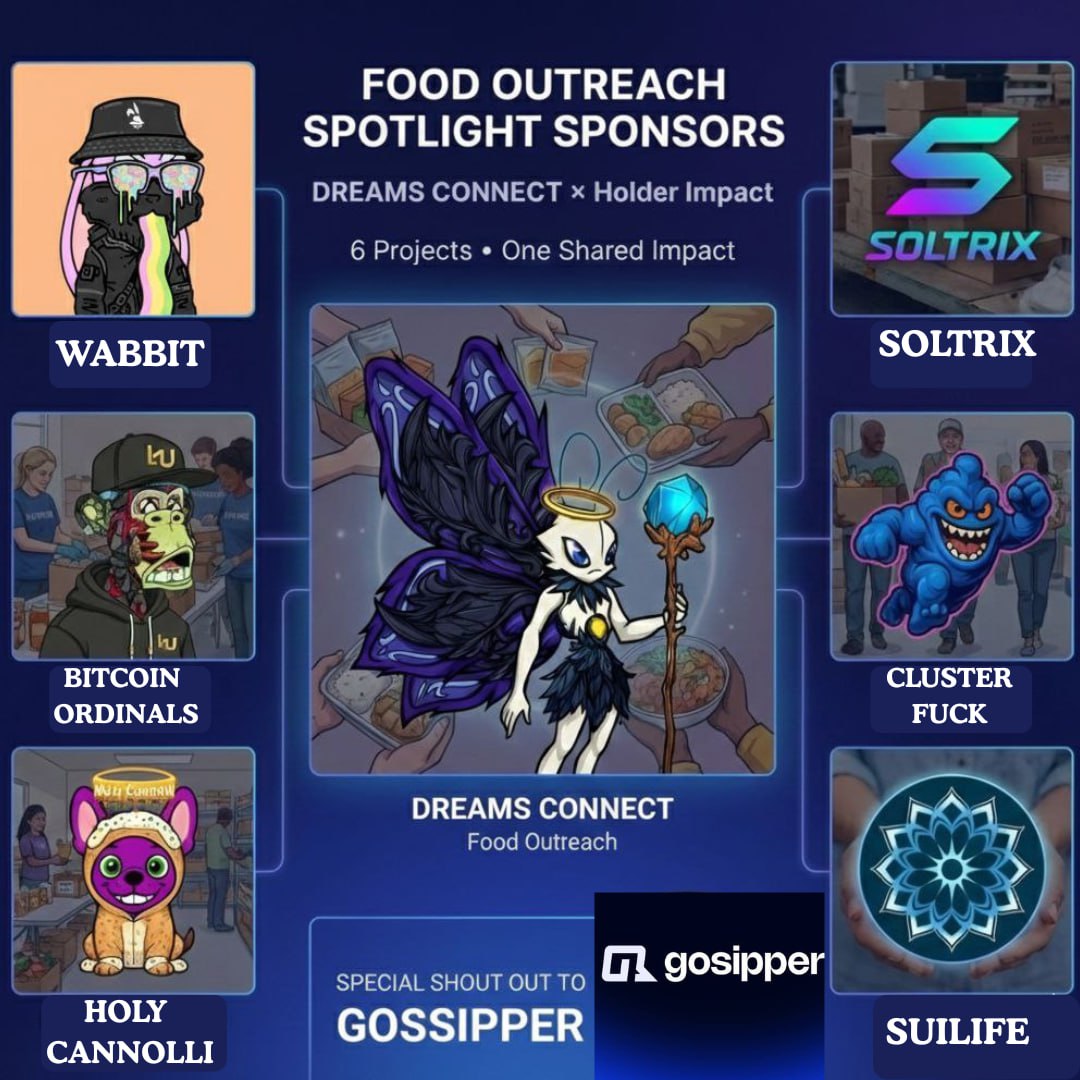 ⏰ Less than 20 hours to DREAMS CONNECT

Shoutout to our selected event sponsors for the month: <a href="/SuiLifeToken/">SuiLife Token</a> <a href="/cStacKs_1/">🧪ᄂꫀᧁꪊρ</a> <a href="/Soltrix_MP/">SOLTRIX</a> <a href="/WABBITintheHOLE/">WABBIT in the HOLE 🐰</a>
<a href="/Clusterfuck_SOL/">CLUSTERFUCK🫧</a> @HolyCannoliNFT

Special thanks to <a href="/UGLYDUCKLABZ/">Ugly Duck Society</a> <a href="/CYBER_SPACES_OG/">CYBER.SPACES 🎙️</a> <a href="/gossiperai/">Gossiper</a> for for supporting the vision 🤍