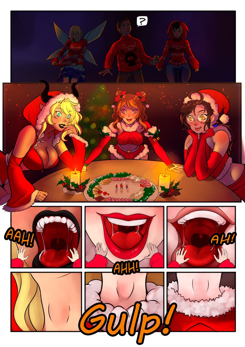 Merry Christmas 
Celebrating Christmas with a tasty dinner 
A very Tasty for the cute Giantess 
A comic with <a href="/bubimun/">Bubimun (Commissions not avalible 0/2)</a> <a href="/VKeliss/">VKelis 🔞(Commissions Closed)</a> and <a href="/SinfullySoles/">SinfullySoles</a> 
Art by  Bubimun 
#giantess #vore #sizetwtter
