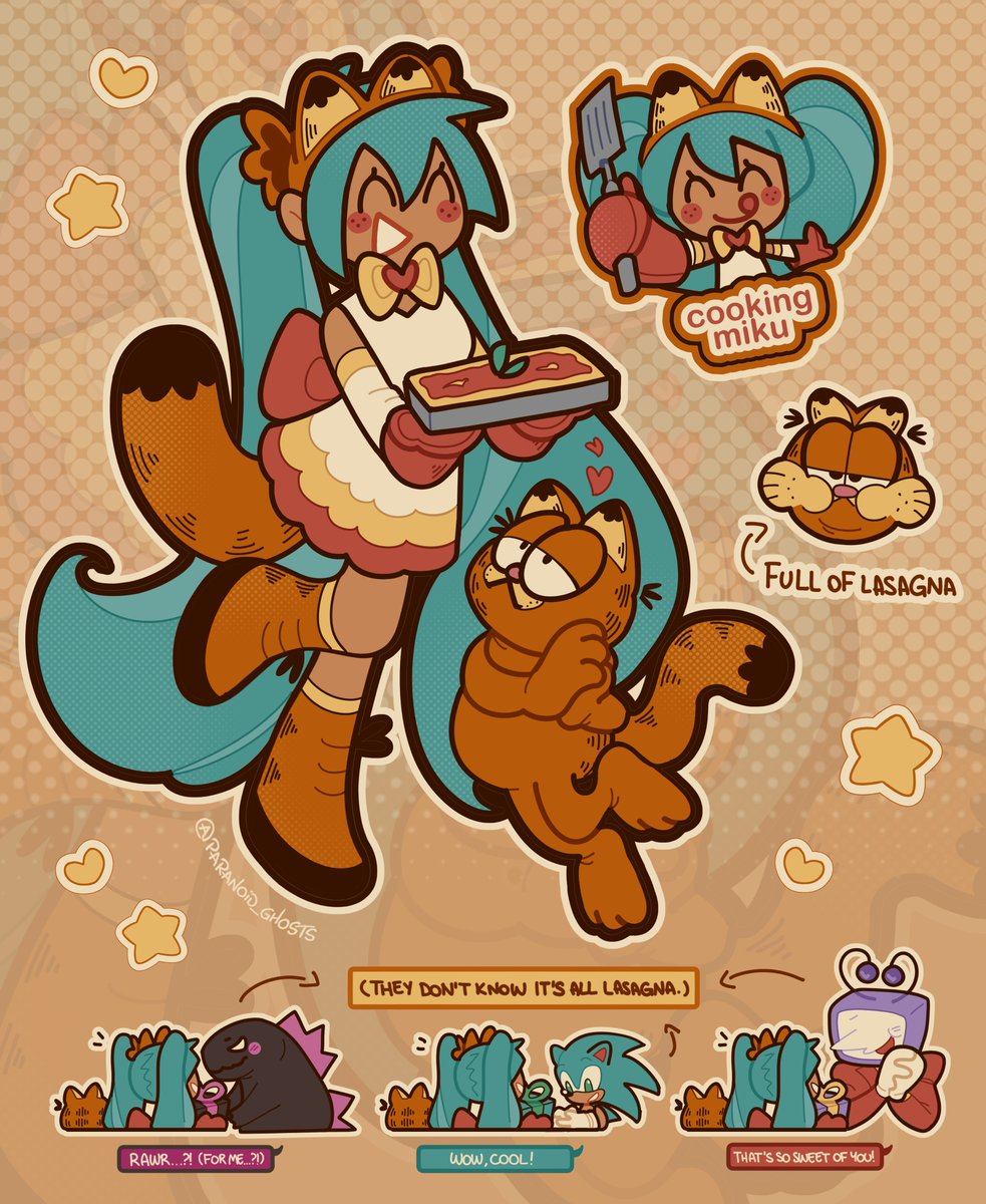 merry christmas from garfield and miku!! (and friends) 💖🍝